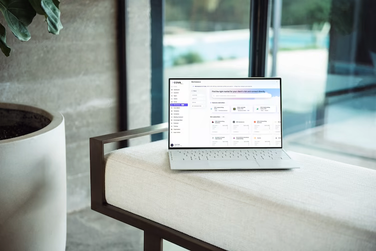 Cova Marketplace displayed on a laptop