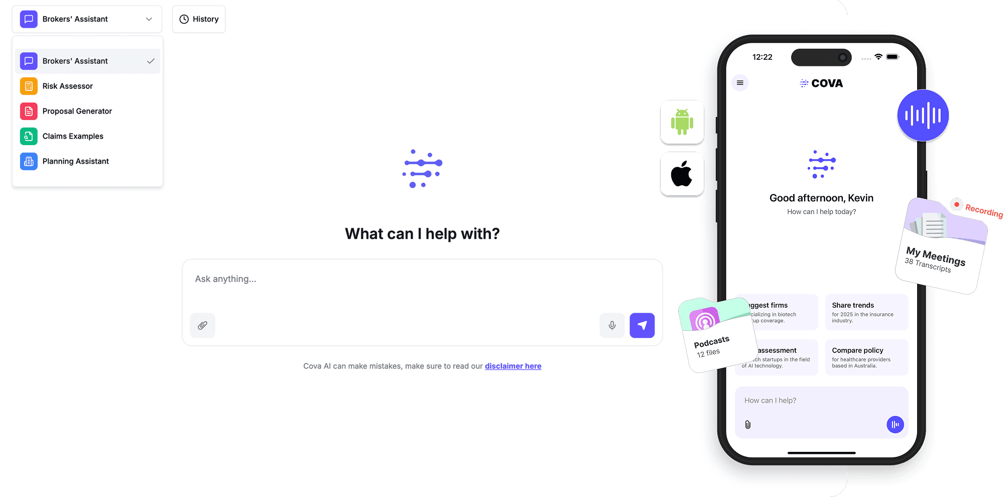 Cova client management workspace