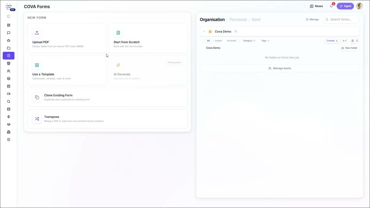 Cova Forms walkthrough